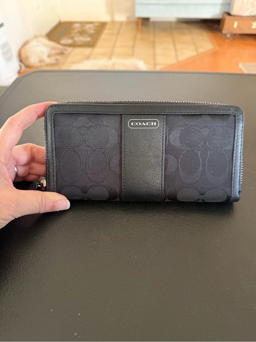 Coach Black Signature Continental Zip Wallet